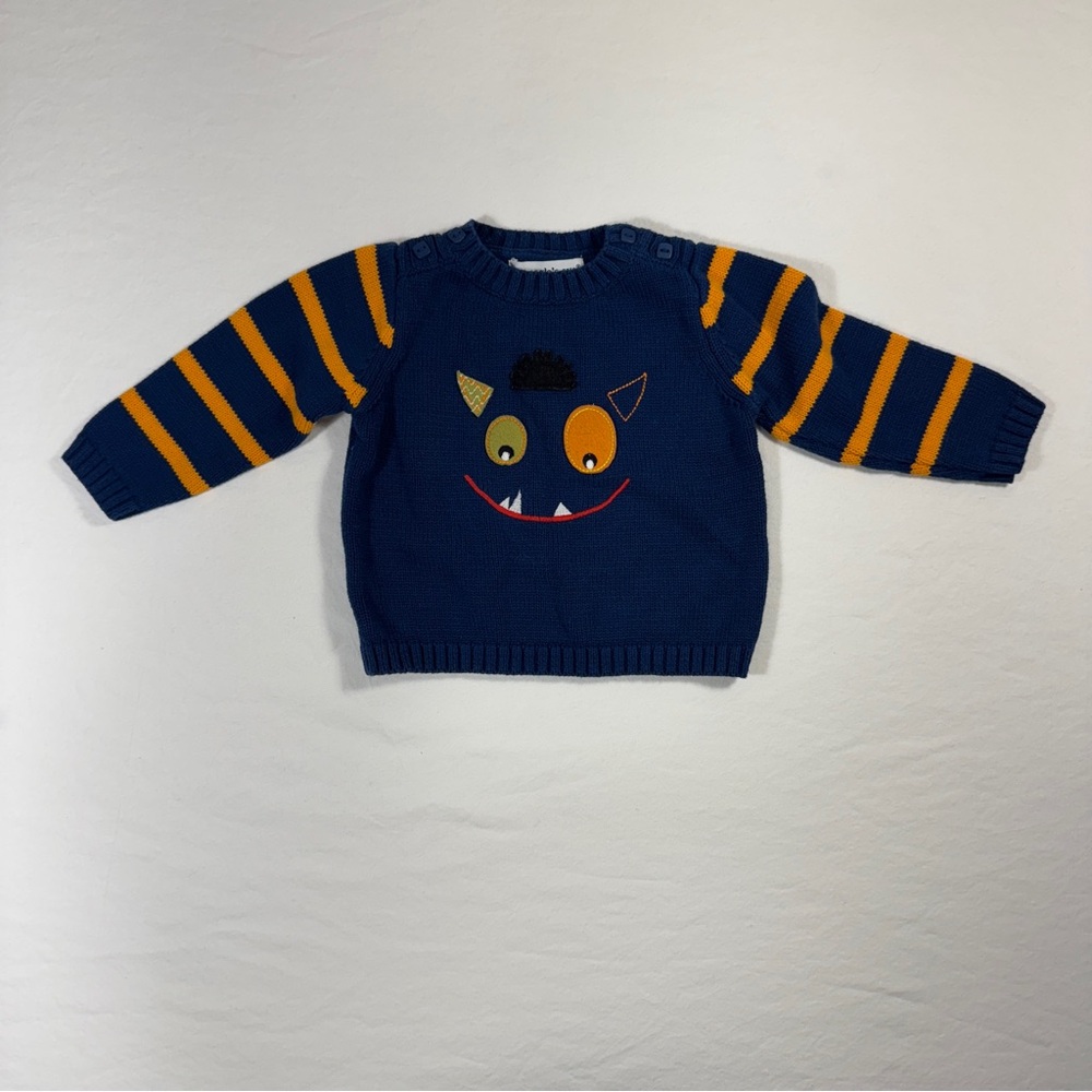 Navy Blue Kids Monster Sweater with Orange Stripes